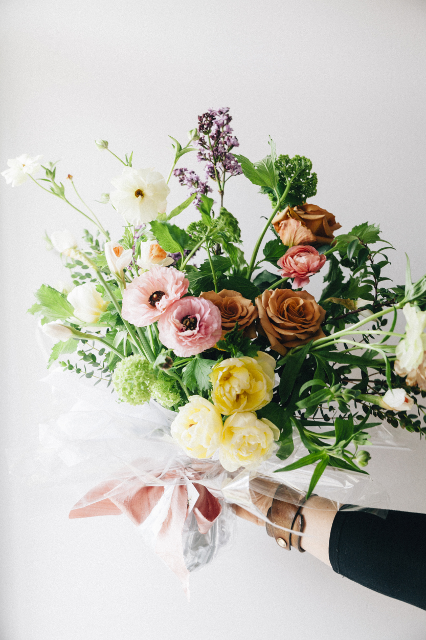 Bright and Cheery Wrapped bouquet